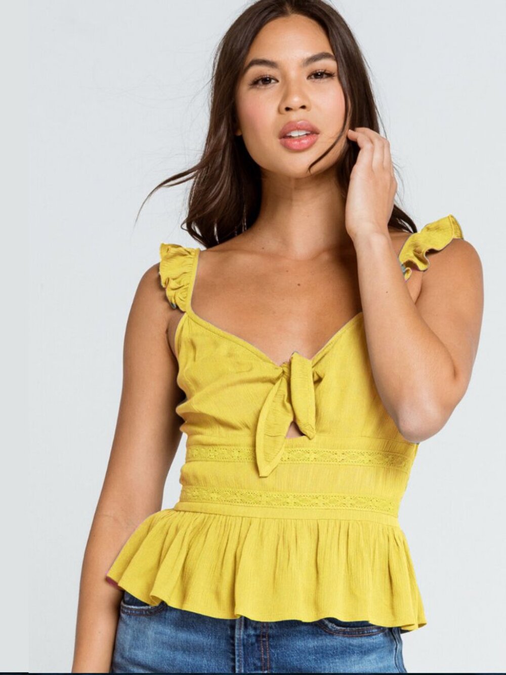 PATRONS Of Peace Ruffle Tank Top Yellow Size (L)